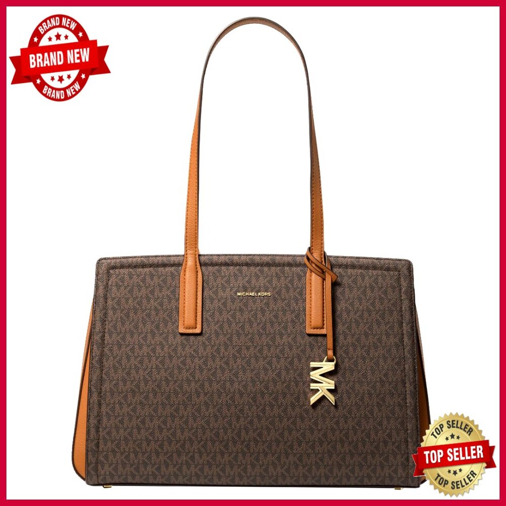 Medium Tote Bag With Adjustable Strap, 5 Compartments, Leather Trim